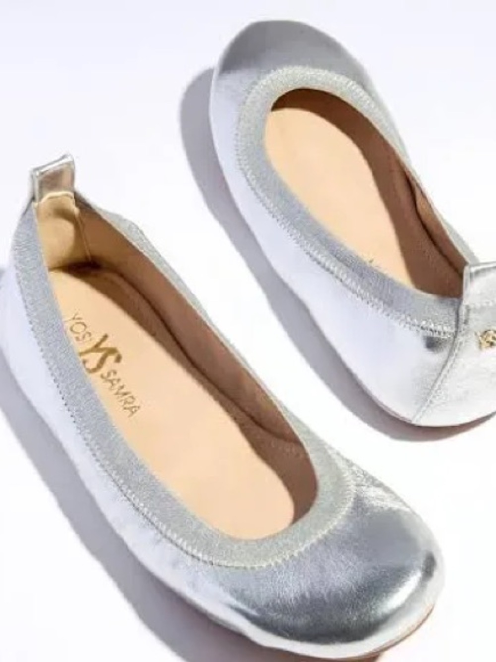 Samara Foldable Ballet Flat in Silver Leather